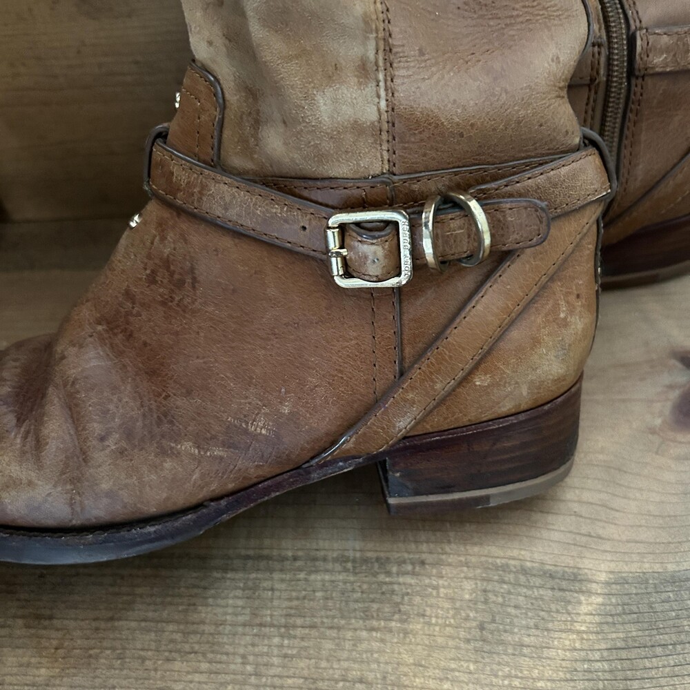 Tory Burch Boots Womens 7.5 Brown Leather Knee High Riding Buckle Logo Italy - Picture 8 of 8